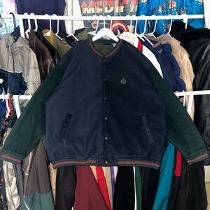 Vintage 90s Bugle Boy Navy Green Retro Varsity Jacket XL
